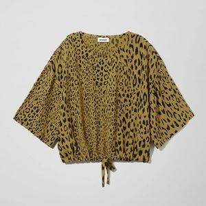 WEEKDAY MEGAN LEOPARD KIMONO TOP SZ M